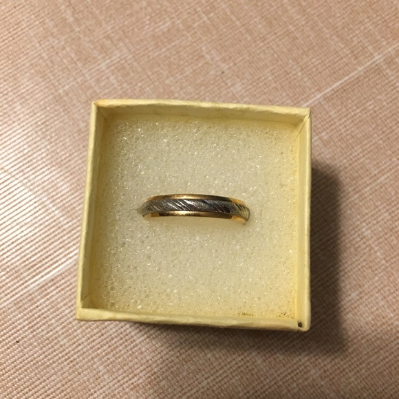 18 K gold ring with platinum oblique pattern - Picture 3 of 6